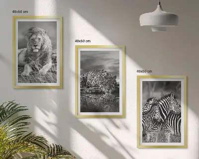 Wildtiere der Savanne Bilder-Set, 3-teilig mit Rahmen