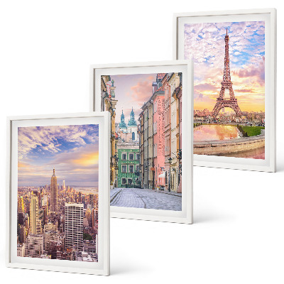Bilder-3er-set mit rahmen Städte New York Paris Dämmerung