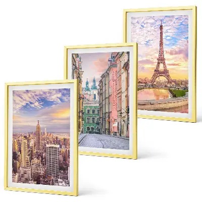 3er-Set Bilder mit Rahmen Städte New York und Paris in der Dämmerung