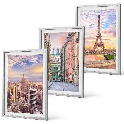 3er-Set Bilder mit Rahmen Städte New York und Paris in der Dämmerung