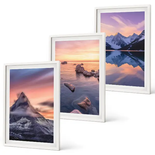 3er-Set Bilder mit Rahmen Berglandschaft am See im Westen