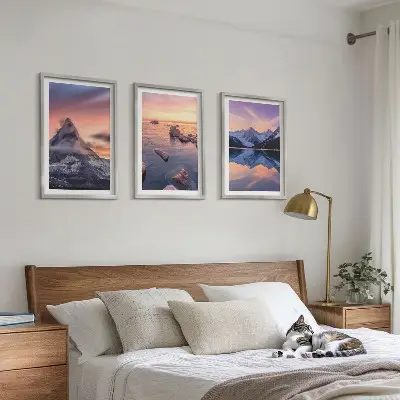 3er-Set Bilder mit Rahmen Berglandschaft am See im Westen