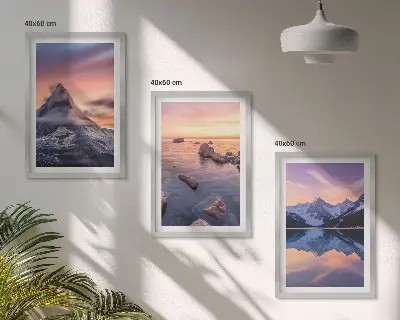 3er-Set Bilder mit Rahmen Berglandschaft am See im Westen