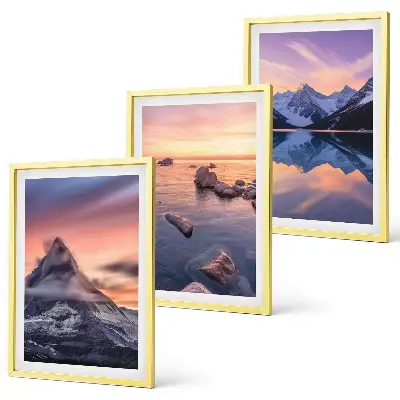 3er-Set Bilder mit Rahmen Berglandschaft am See im Westen