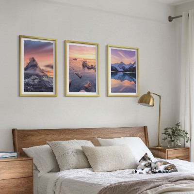 Bilder-3er-set mit rahmen Berglandschaft, See, Westen