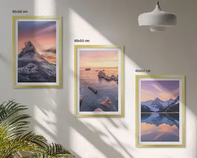 3er-Set Bilder mit Rahmen Berglandschaft am See im Westen