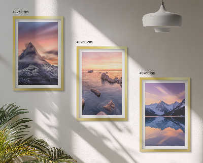 Bilder-3er-set mit rahmen Berglandschaft, See, Westen