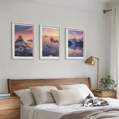 3er-Set Bilder mit Rahmen Berglandschaft am See im Westen