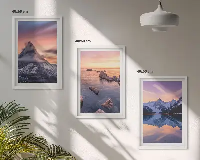 3er-Set Bilder mit Rahmen Berglandschaft am See im Westen