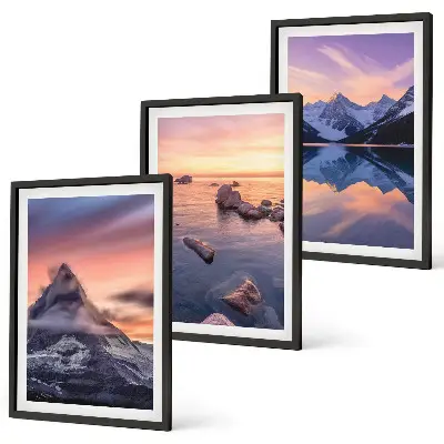 3er-Set Bilder mit Rahmen Berglandschaft am See im Westen