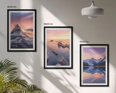 3er-Set Bilder mit Rahmen Berglandschaft am See im Westen
