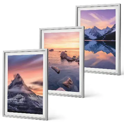 3er-Set Bilder mit Rahmen Berglandschaft am See im Westen