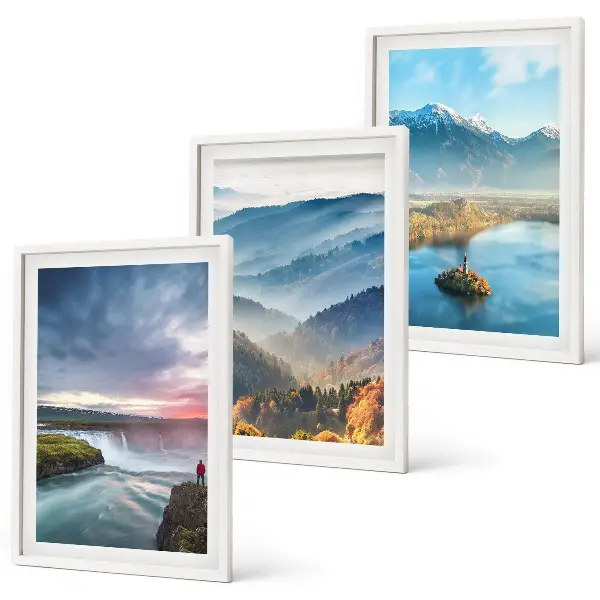 3er-Set Wandbilder mit Rahmen Motiv Berglandschaften und Wasserfälle