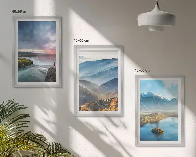 3er-Set Wandbilder mit Rahmen Motiv Berglandschaften und Wasserfälle