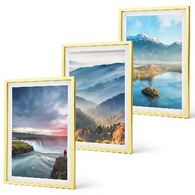 3er-Set Wandbilder mit Rahmen Motiv Berglandschaften und Wasserfälle