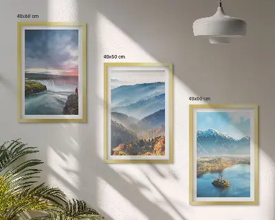 3er-Set Wandbilder mit Rahmen Motiv Berglandschaften und Wasserfälle