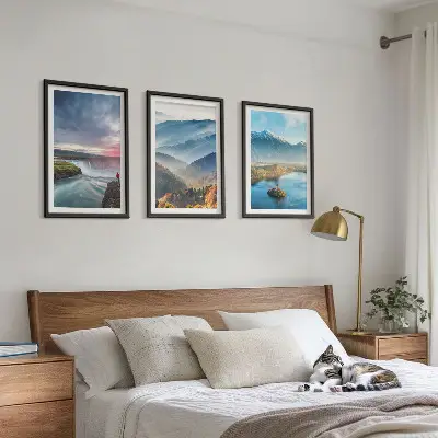 3er-Set Wandbilder mit Rahmen Motiv Berglandschaften und Wasserfälle