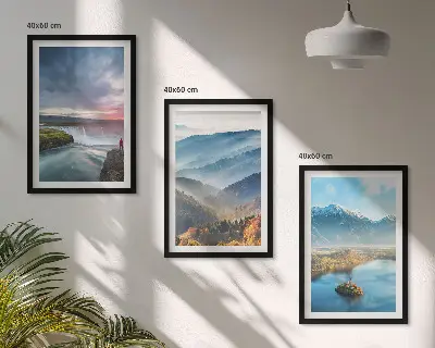 3er-Set Wandbilder mit Rahmen Motiv Berglandschaften und Wasserfälle