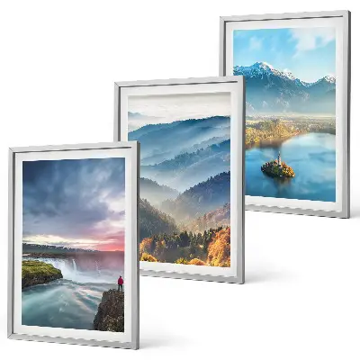 3er-Set Wandbilder mit Rahmen Motiv Berglandschaften und Wasserfälle