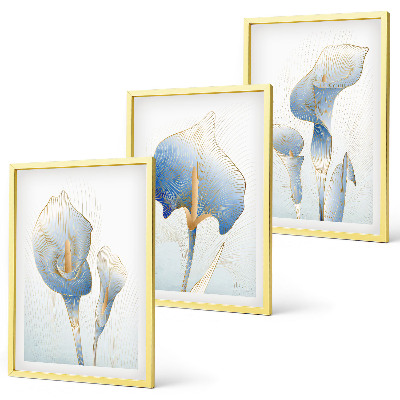 Gerahmtes bilderset Blaue Blumen im Hintergrund