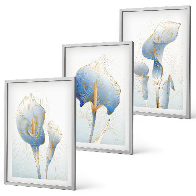 Gerahmtes bilderset Blaue Blumen im Hintergrund