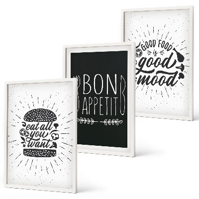 Gerahmtes bilderset Grafiken, Lebensmittel, kulinarische Slogans
