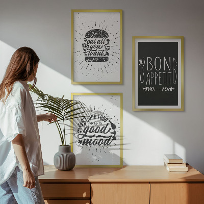 Gerahmtes bilderset Grafiken, Lebensmittel, kulinarische Slogans
