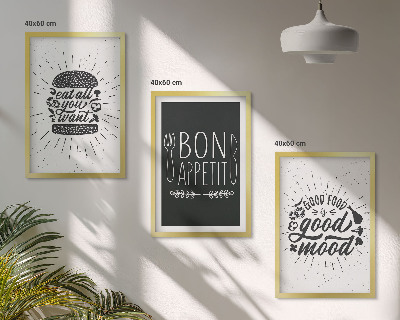 Gerahmtes bilderset Grafiken, Lebensmittel, kulinarische Slogans