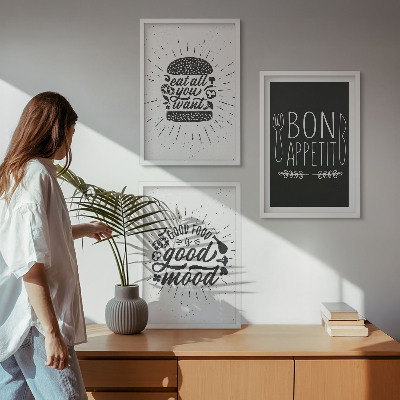 Gerahmtes bilderset Grafiken, Lebensmittel, kulinarische Slogans