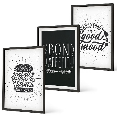 Gerahmtes bilderset Grafiken, Lebensmittel, kulinarische Slogans