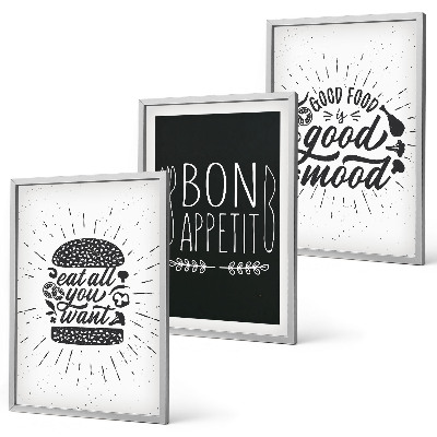 Gerahmtes bilderset Grafiken, Lebensmittel, kulinarische Slogans