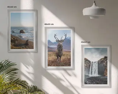 3er-Set Wandbilder mit Rahmen Berglandschaften mit Wasserfall-Motiv