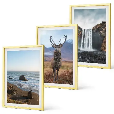 3er-Set Wandbilder mit Rahmen Berglandschaften mit Wasserfall-Motiv