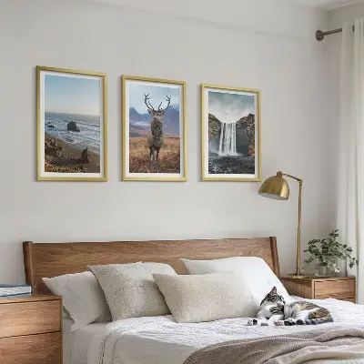 3er-Set Wandbilder mit Rahmen Berglandschaften mit Wasserfall-Motiv