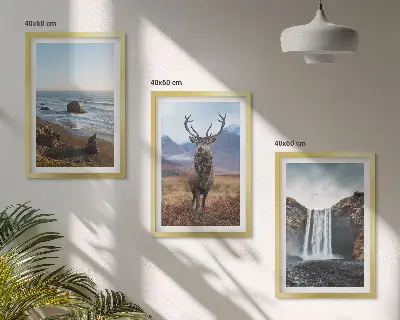 3er-Set Wandbilder mit Rahmen Berglandschaften mit Wasserfall-Motiv