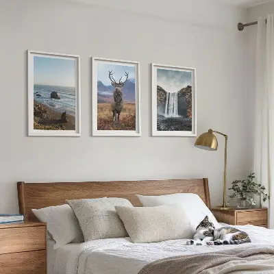 3er-Set Wandbilder mit Rahmen Berglandschaften mit Wasserfall-Motiv