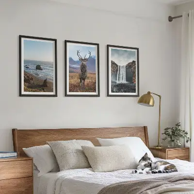 3er-Set Wandbilder mit Rahmen Berglandschaften mit Wasserfall-Motiv