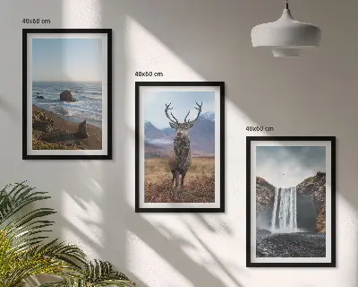 3er-Set Wandbilder mit Rahmen Berglandschaften mit Wasserfall-Motiv