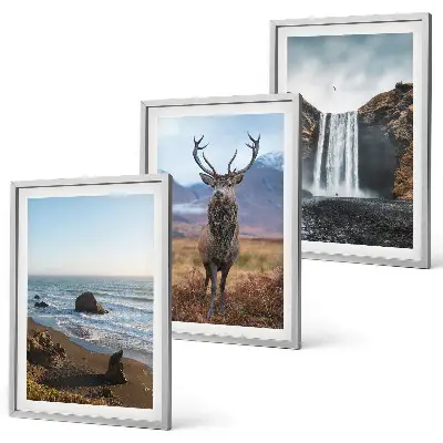 3er-Set Wandbilder mit Rahmen Berglandschaften mit Wasserfall-Motiv