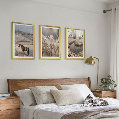 Bilder-3er-set mit rahmen Pferde, Landschaft, Gras, Bach