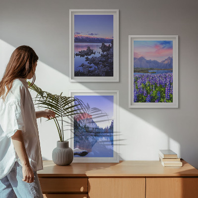 Gerahmtes bilderset Berglandschaften mit Wasser und Himmel