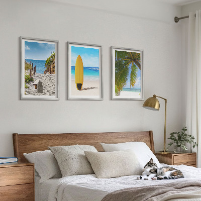 Bilder-3er-set mit rahmen Urlaubsstrände, Wellen, Palmen