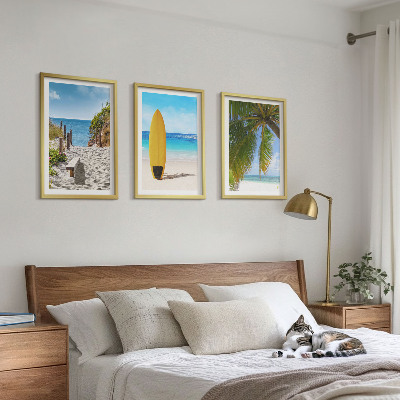 Bilder-3er-set mit rahmen Urlaubsstrände, Wellen, Palmen