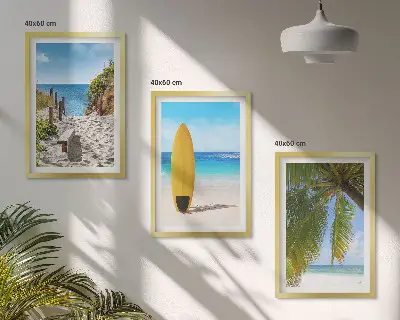3er-Set Bilder mit Rahmen Motiv Urlaubsstrände mit Wellen und Palmen