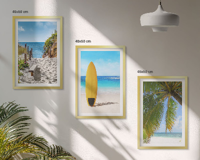 Bilder-3er-set mit rahmen Urlaubsstrände, Wellen, Palmen