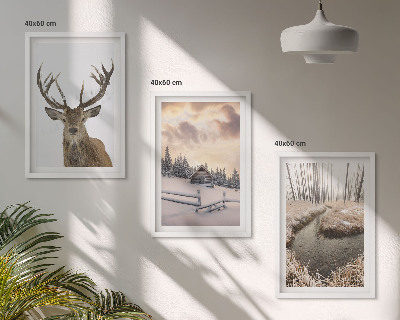 Gerahmtes bilderset Hirschhütte in Winterlandschaft