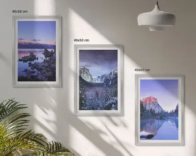 3er-Set Bilder mit Rahmen Berglandschaften bei Sonnenuntergang am Wasser