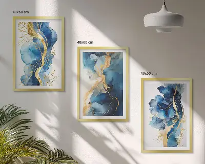 Gerahmtes Bilderset mit blauen abstrakten Mustern