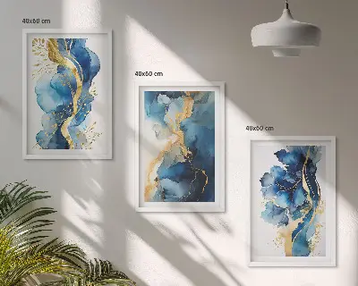 Gerahmtes Bilderset mit blauen abstrakten Mustern