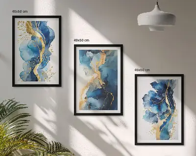 Gerahmtes Bilderset mit blauen abstrakten Mustern